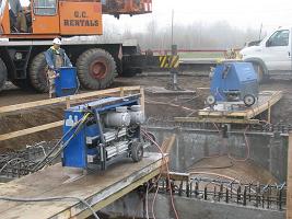 Wire Sawing a 9 foot diameter concrete pipe